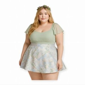 Sugar Thrillz Fairycore Silver Brocade A Line Mini Skirt High Waist 1X Dollskill